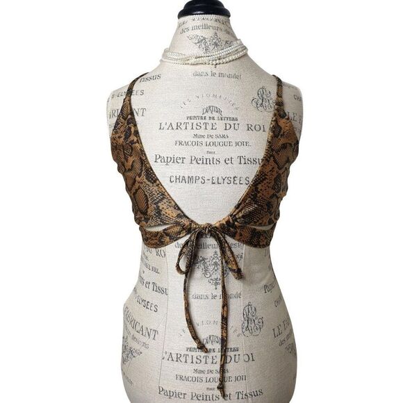 Nasty Gal Women's Sting Bikini Top L Snake Print Cut-Out Tie-Back Swimwear Beach - Picture 2 of 6